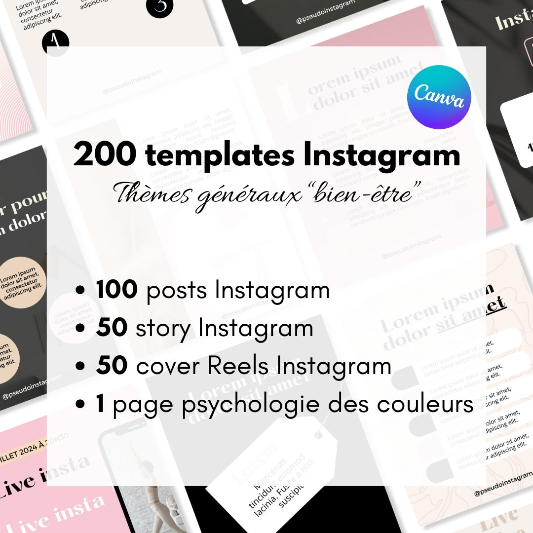 Pack de 200 Templates Instagram - thèmes bien-être